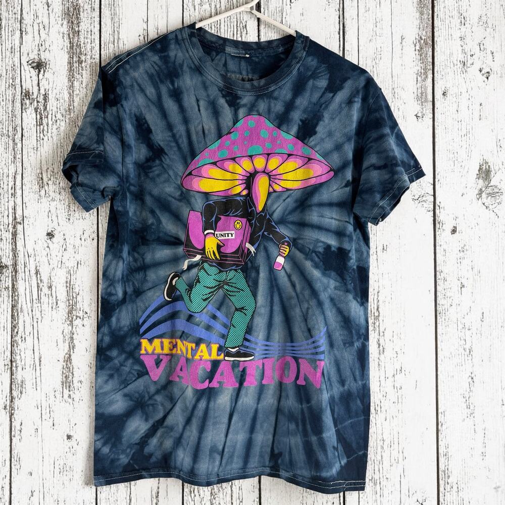 Unity Tie Dye Mushroom Graphic Tee Size S Psychedelic Y2K Streetwear